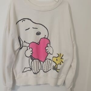 Peanuts Snoopy Cream and Pink Heart Sweater - Youth Medium